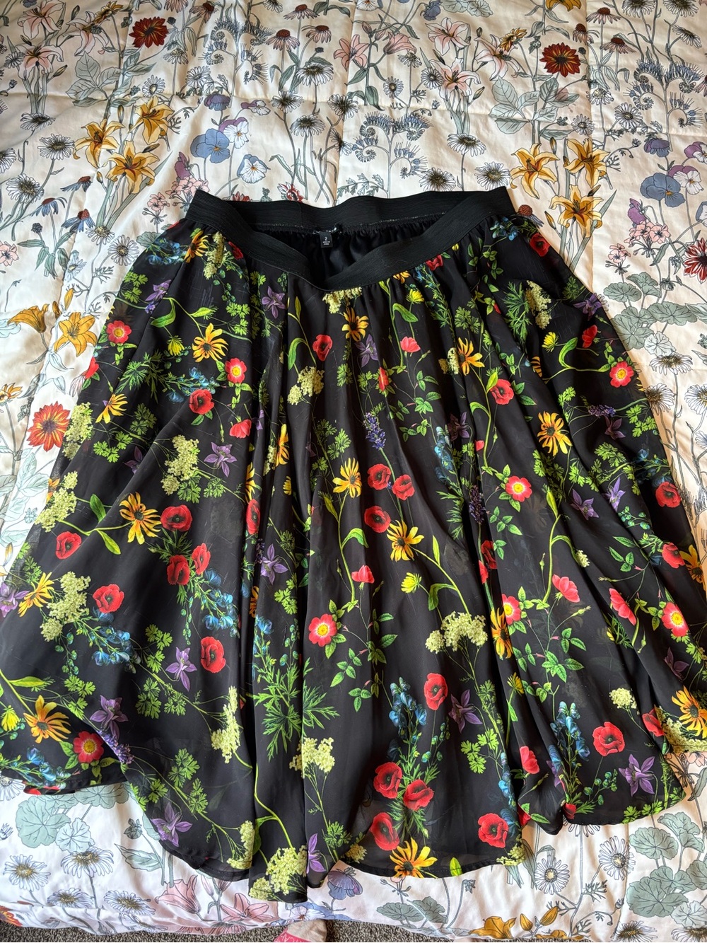 torrid Black Floral Circle Skirt with Red, Yellow & Purple Blooms